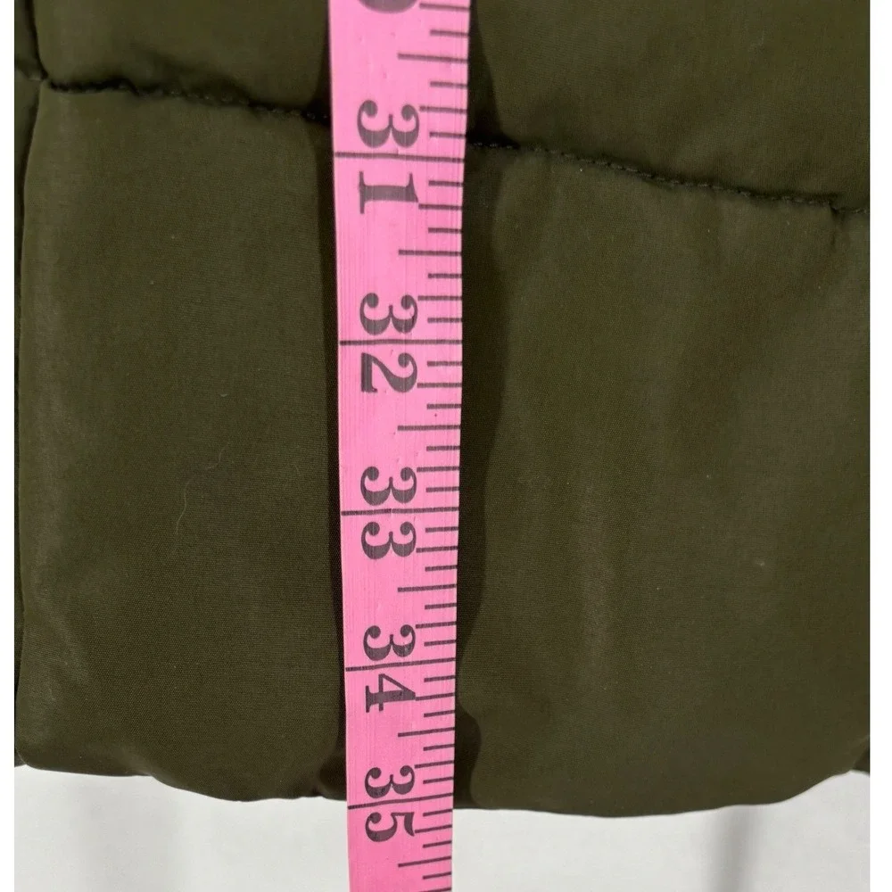 Michael Kors Puffer Parka Women Large Olive Green Belted Faux Fur Hood